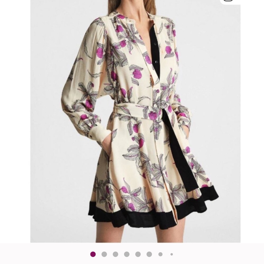 Reiss Cream and Purple Floral Long Sleeve Dress